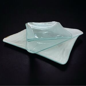 Vintage MCM Lausitzer Glas Kristall OP Bent Art Set of 4 Plates